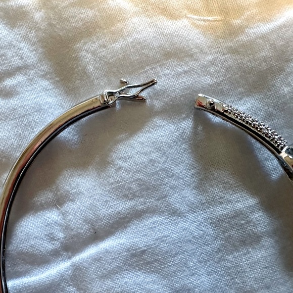 Aquamarine CZs with Pave Diamond CZs Silver Bangle Bracelet - Picture 5 of 9